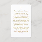 "In loving Memory" Elegant White Photo Prayer  Visitenkarte (Rückseite)