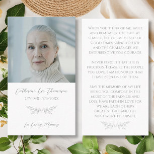 In Loving Memory Elegante Florale Gebetskarte Visitenkarte