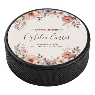 In Loving Memory Floral Watercolor Custom Name Eishockey Puck