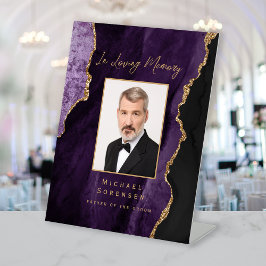 In-Loving-Memory-Foto Lila Gold Achat Hochzeit Sockelschild