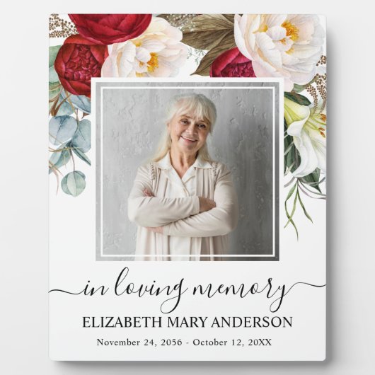 In Loving Memory Foto Red Rose Floral Memorial Fotoplatte (Vorderseite)