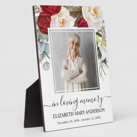 In Loving Memory Foto Red Rose Floral Memorial Fotoplatte (Seite)