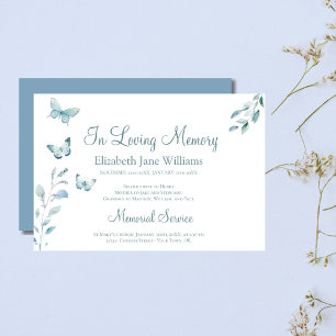In Loving Memory Funeral Dusty Blue Schmetterling Einladung