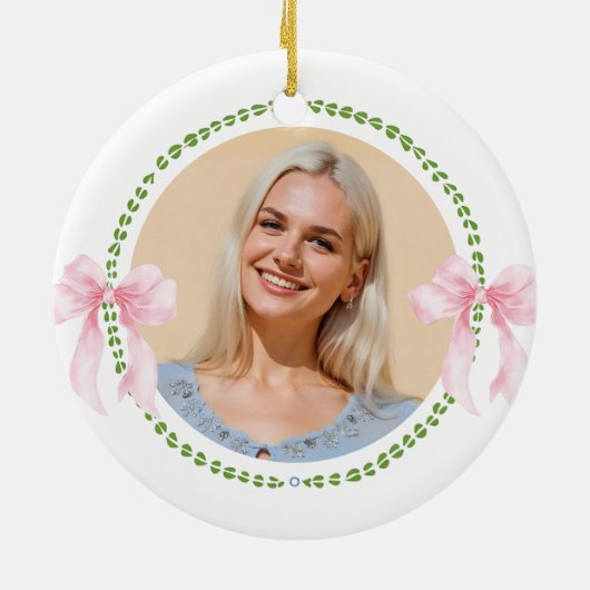 In Loving Memory Grandmillenial Bows Photo Keramik Ornament (Hinten)