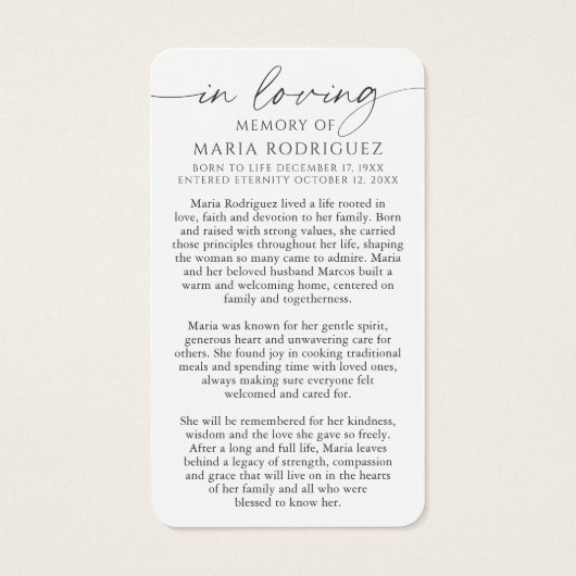 In Loving Memory Guadalupe Funeral Prayer Cards (Rückseite)