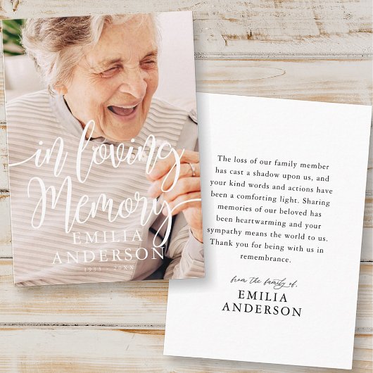 In Loving Memory Memorial Modern Simple Photo Card Visitenkarte