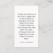In Loving Memory Minimalist Photo Prayer Card Visitenkarte (Rückseite)