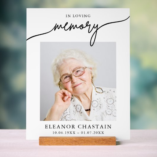 In Loving Memory Minimalistische Foto Trauer Acrylschild (Neutral)