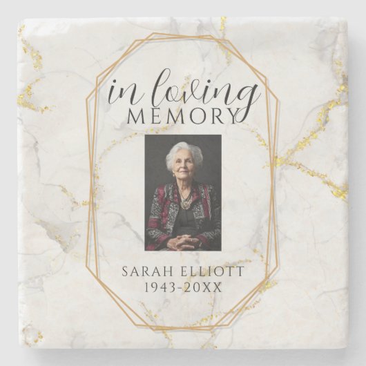 In Loving Memory mit Foto | Marmor Steinuntersetzer (Vorderseite)