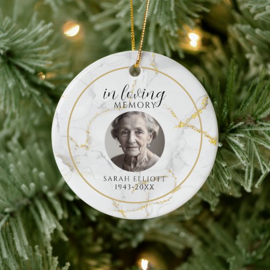 In Loving Memory mit Foto | Marmorgold  Keramik Ornament (Baum)