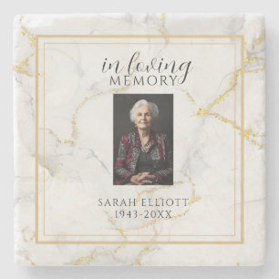 In Loving Memory mit Foto Marmorgold Steinuntersetzer