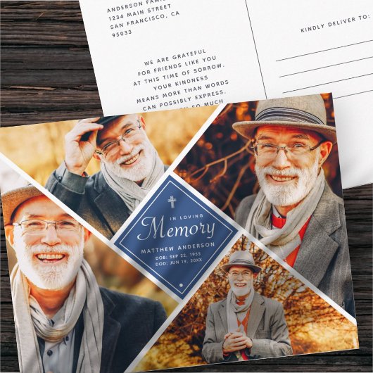 In Loving Memory Modern Cross Multi Photo Postkarte