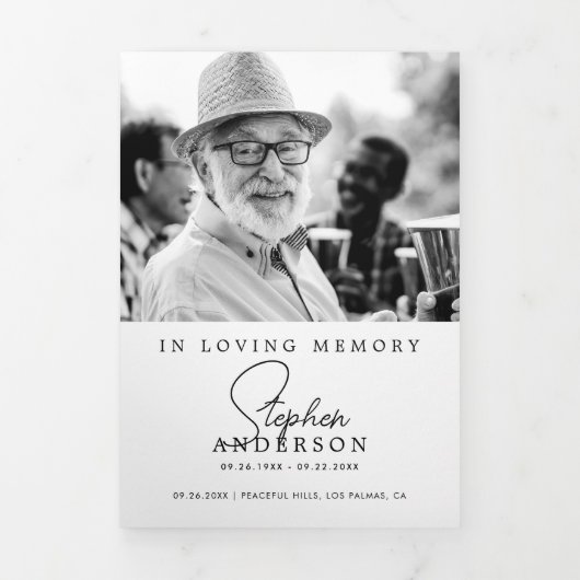 In Loving Memory Modern Minimal 14-Foto Beerdigung Dreifach-gefaltete Programmkarte (Cover)