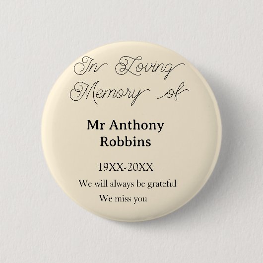 In Loving memory of name funeral memory keepsake Button (Vorderseite)