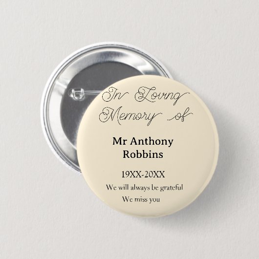 In Loving memory of name funeral memory keepsake Button (Vorne & Hinten)