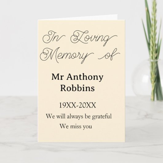 In Loving memory of name funeral memory keepsake Karte (Vorderseite)