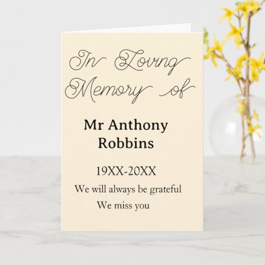 In Loving memory of name funeral memory keepsake Karte (Gelbe Blume)