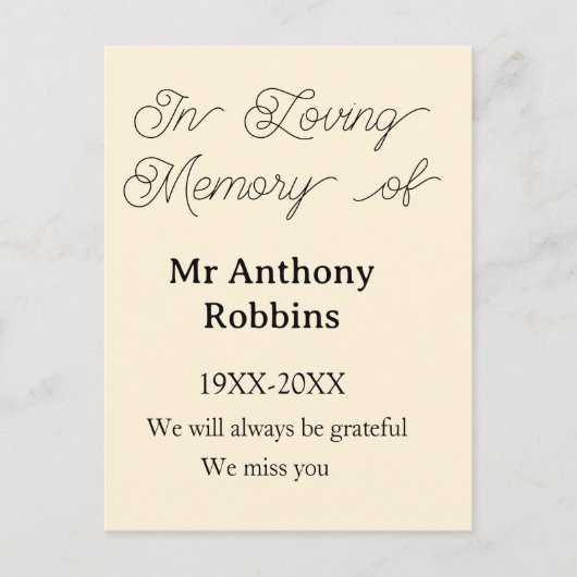 In Loving memory of name funeral memory keepsake Postkarte (Vorderseite)