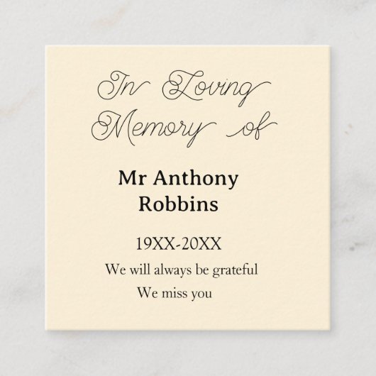 In Loving memory of name funeral memory keepsake Quadratische Visitenkarte (Vorderseite)