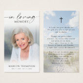 In Loving Memory Photo Beach Cross Prayer Cards (Vorne & Hinten)