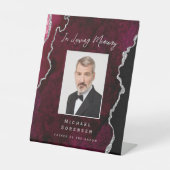 In Loving Memory Photo Burgundy Silver Agate Sockelschild (Vorderseite)