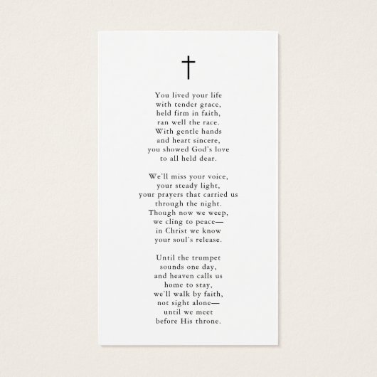 In Loving Memory Photo Cross Poem Prayer Card (Rückseite)