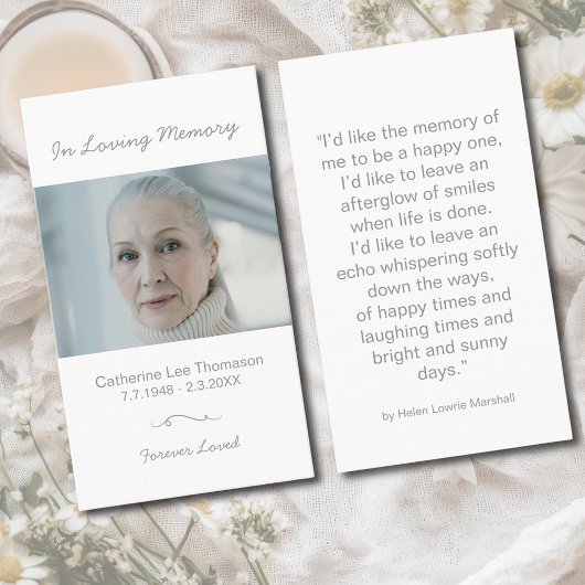 In Loving Memory Photo Funeral Prayer Card Visitenkarte