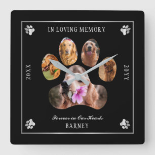 In Loving Memory Photo Pet Memorial - Black Silver Quadratische Wanduhr