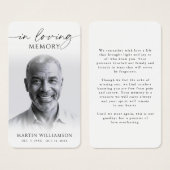 In Loving Memory Photo Simple Sympathy Prayer Card (Vorne & Hinten)