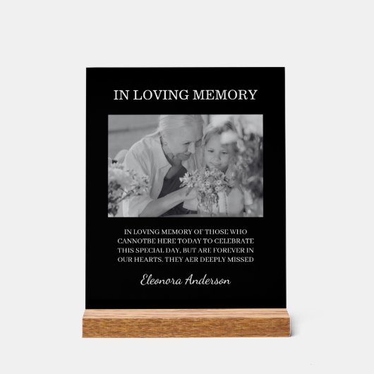 In Loving Memory Photo Wedding Black White Acrylschild (Vorderseite)