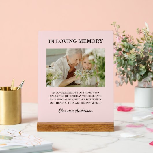 In Loving Memory Photo Wedding Pink Blush Acrylschild (Hochzeit)