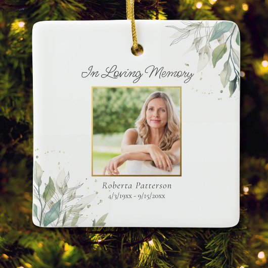 In Loving Memory Pretty Botanicals Memorial Photo Keramikornament