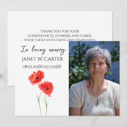 In Loving Memory Rote Mohnblumen Florale Beerdigun Einladung (Vorne/Hinten)