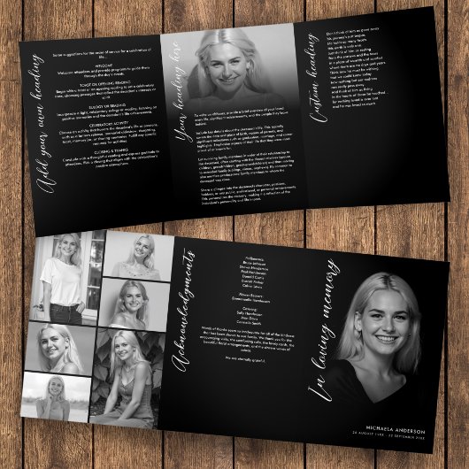 In Loving Memory Schrift Foto Collage Trauerfeier Dreifach-gefaltete Programmkarte
