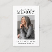 In Loving Memory Simple Photo Funeral Prayer Card Visitenkarte (Vorderseite)