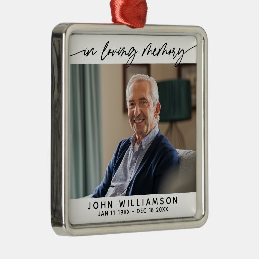 In Loving Memory Simple Script Tribute Photo Ornament Aus Metall (Rechts)