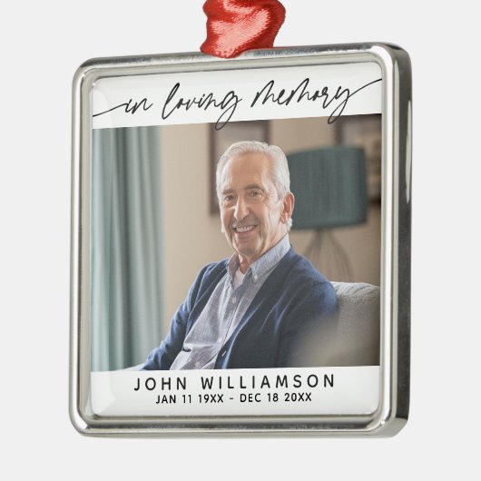In Loving Memory Simple Script Tribute Photo Ornament Aus Metall (Links)
