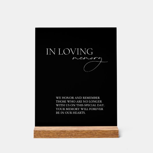 In Loving Memory Simple Wedding Black Acrylschild (Vorderseite)