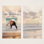 In Loving Memory Sunset Beach Foto Gebetskarte (Vorne & Hinten)
