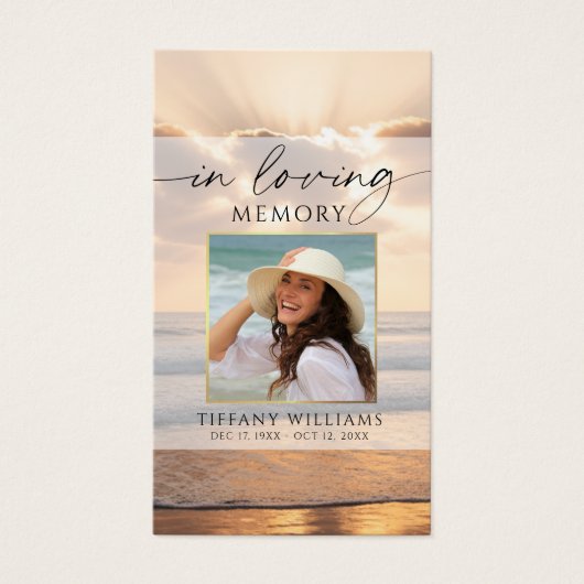 In Loving Memory Sunset Beach Photo Prayer Card (Vorderseite)