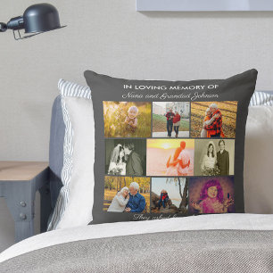 In Loving Memory Zitat und 9-Foto-Collage Grau Kissen