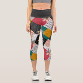 In mehrfarbigen Farben Patchwork rustikales Muster Capri Leggings (Vorderseite)