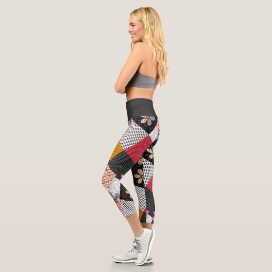 In mehrfarbigen Farben Patchwork rustikales Muster Capri Leggings (Links)
