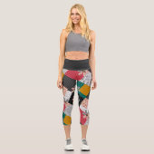 In mehrfarbigen Farben Patchwork rustikales Muster Capri Leggings (Vorderseite)
