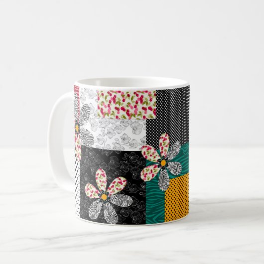 In mehrfarbigen Farben Patchwork rustikales Muster Kaffeetasse (Vorderseite Links)