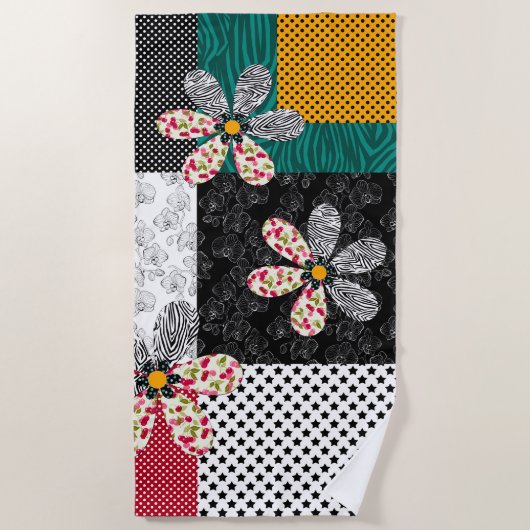 In mehrfarbigen Farben Patchwork rustikales Muster Strandtuch (Vorderseite)