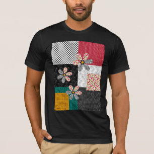 In mehrfarbigen Farben Patchwork rustikales Muster T-Shirt