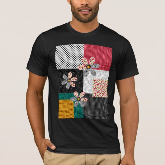 In mehrfarbigen Farben Patchwork rustikales Muster T-Shirt (Vorderseite)