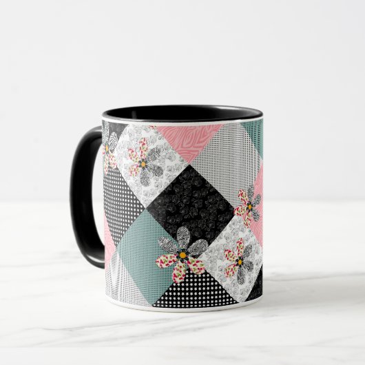 In mehrfarbigen Farben Patchwork rustikales Muster Tasse (Vorderseite Links)