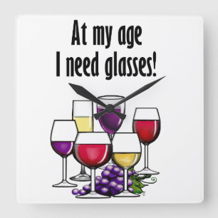 In meinem Alter brauche ich eine Brille! Quadratische Wanduhr